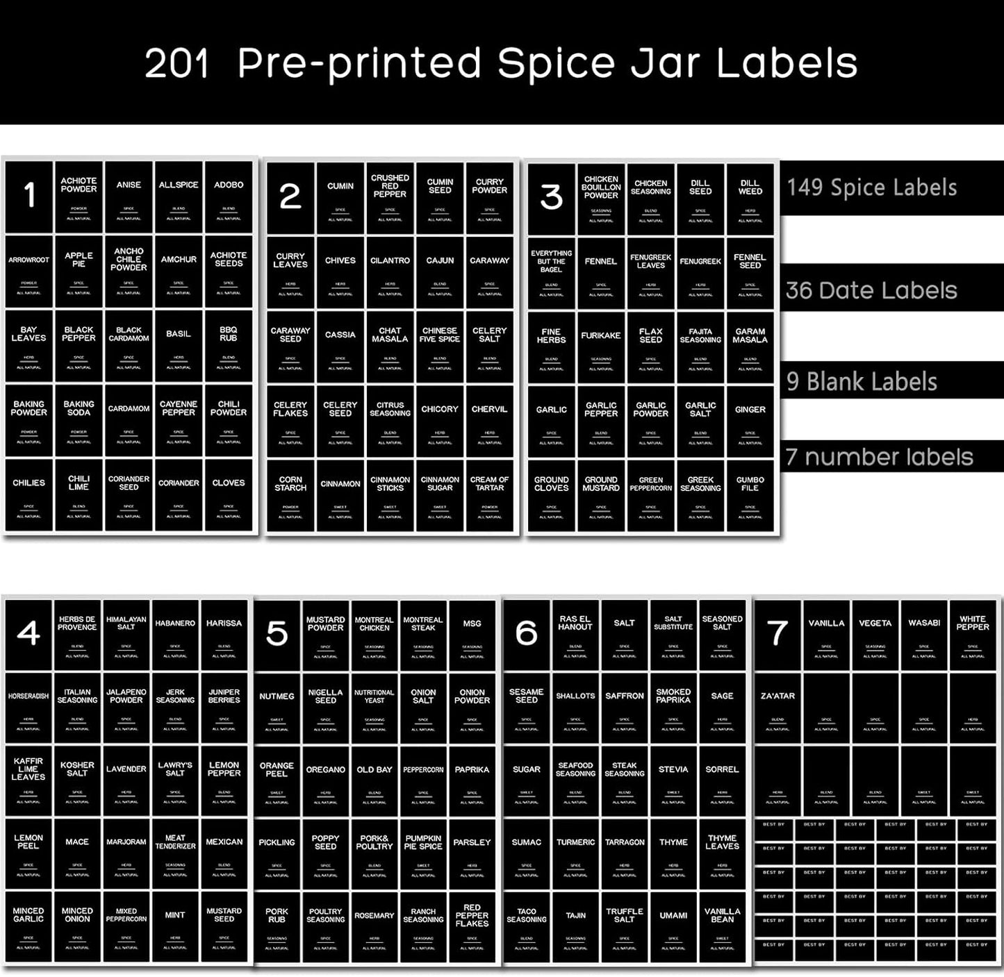 288 Pantry Labels for Food Containers, Black Preprinted Minimalist Waterproof Stickers for Organizing Storage Bins, Jars and Kitchen
