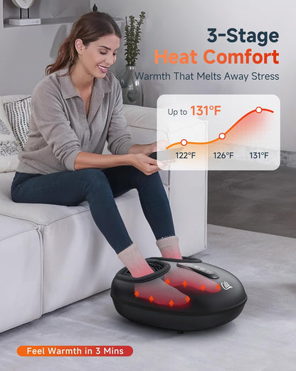 Shiatsu Foot Massager with Heat and Compression, Kneading, Rolling,Electric Feet Massager for Plantar Fasciitis, Neuropathy, Feet Heater, Foot Warmer for Women, Size Up to 14"
