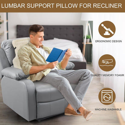 HOMBYS Sherpa Fleece Lumbar Support Pillow with Headrest for Recliner,Memory Foam Recliner Chair Cushion for Back Pain,Big High Back Support for Recliner with Chair Headrest for Elderly (Khaki)