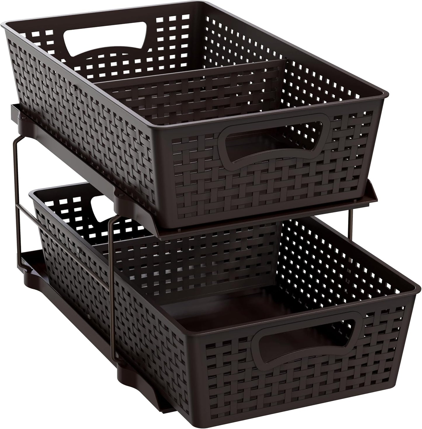 Simple Houseware 2 Tier Pull-Out Sliding Drawer Under Sink Storage, White | Great for Kitchen Bathroom Tray Shelf Organizer