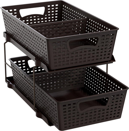 Simple Houseware 2 Tier Pull-Out Sliding Drawer Under Sink Storage, White | Great for Kitchen Bathroom Tray Shelf Organizer