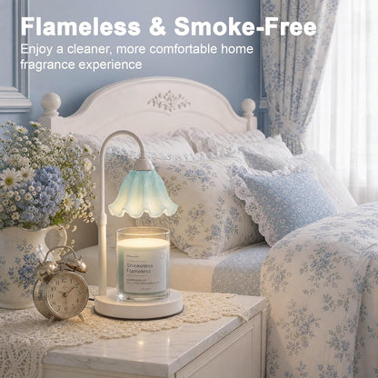 Candle Warmer Lamp with Timer, Modern Farmhouse Candle Warmer for jar Candles, Electric Wax Warmer, Includes 2 Bulbs, Housewarming, Birthday Gift for Women, Mom - White Pleated