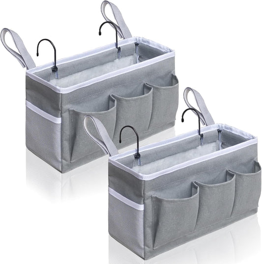 Kanrichu Bedside Caddy Hanging Storage Bag, Organizer Baskets with Pockets for Bunk Bed Accessories, Loft & Dorm Rooms Chair Bed Rails (Gray)