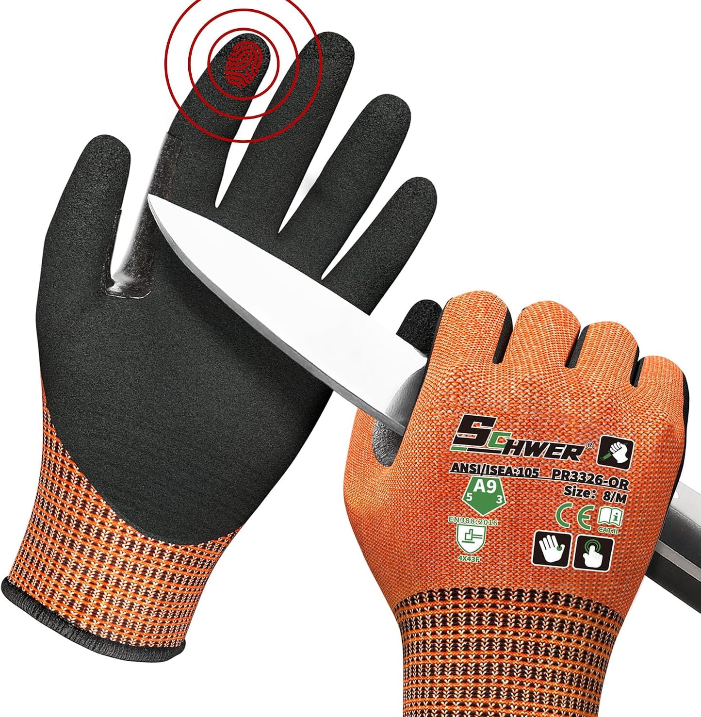 Schwer ProGuard High Level Cut Resistant Work Gloves for Extreme Protection, ANSI A9 Cut Gloves with Reinforced Thumb, Non Slip, Breathable, Durable, Touch-screen, Black 1 Pair（L 3326