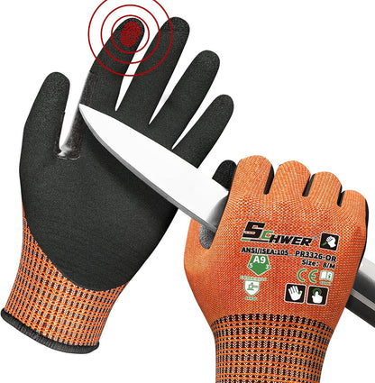 Schwer ProGuard High Level Cut Resistant Work Gloves for Extreme Protection, ANSI A9 Cut Gloves with Reinforced Thumb, Non Slip, Breathable, Durable, Touch-screen, Black 1 Pair（L 3326
