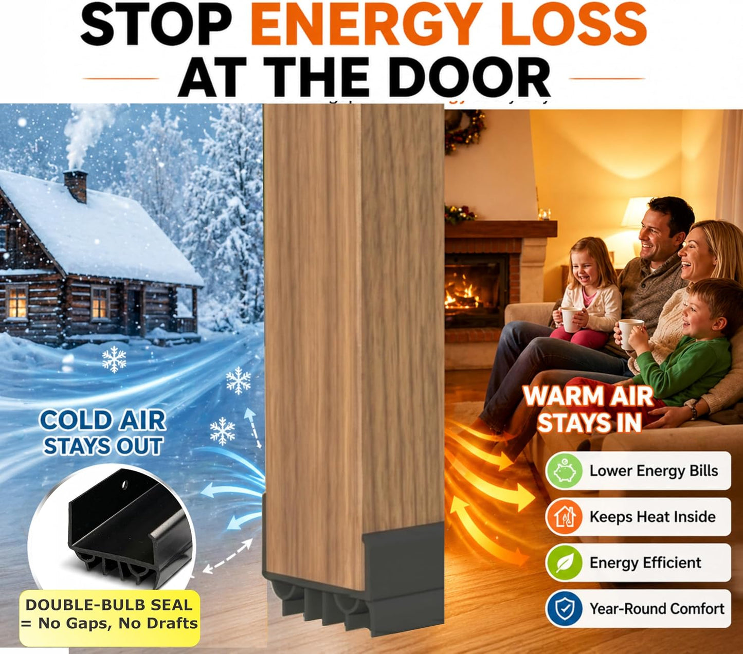 Door Sweep for Bottom of Door, Exterior Door Seal 36”, Fits Standard 1-3/4” Doors, Adjustable Fit, Blocks Draft, Noise, Dust & Bugs, Heavy Duty uPVC, Easy Install with Screws (1, Black)