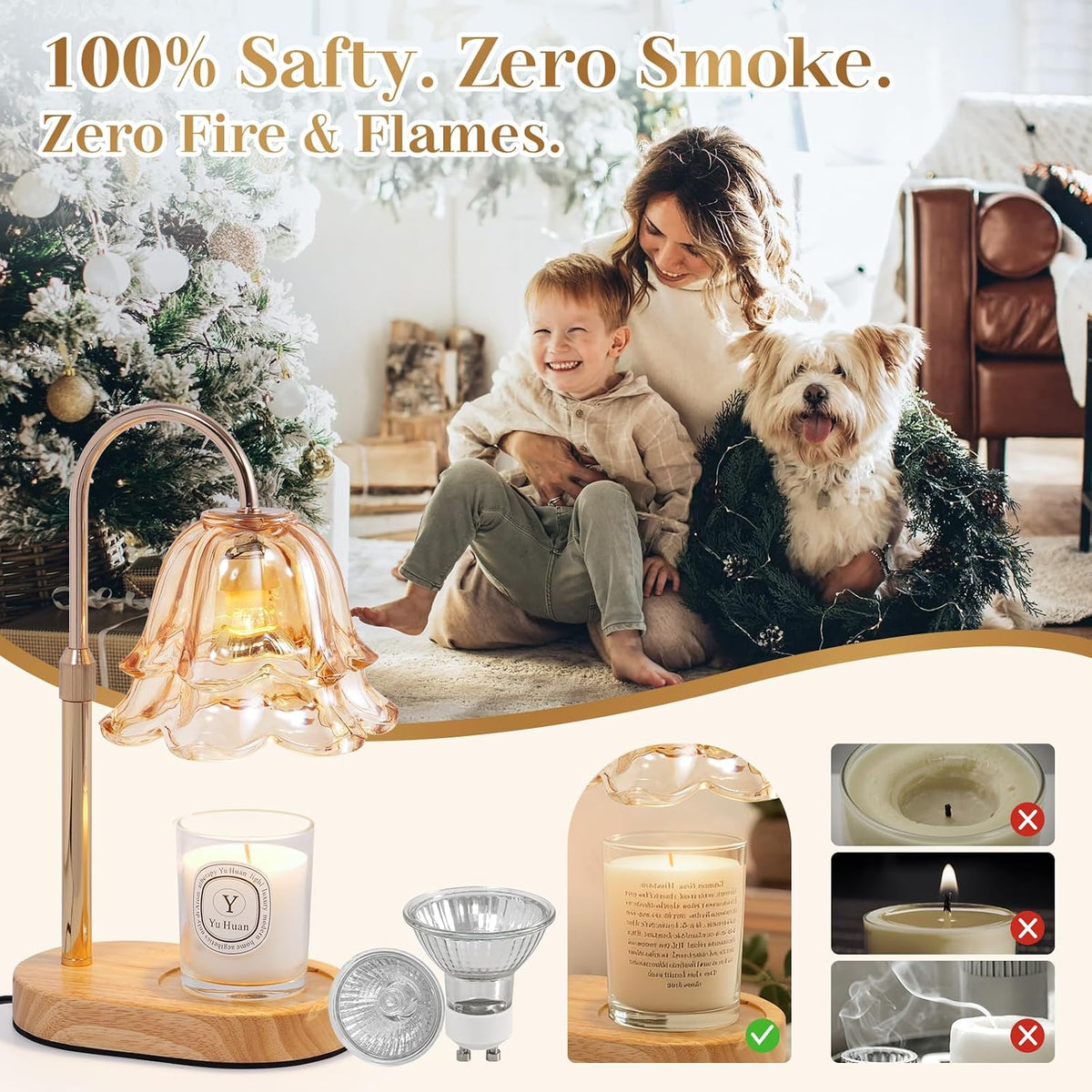 Flower Candle Warmer Lamp with Timer - Dimmable Electric Candle Lamp, Glod