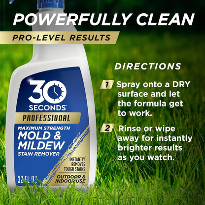 30 SECONDS Pro Mold & Mildew Stain Remover, Scrub-Free Formula, 32 Oz | Scrub-Free Formula, mold and mildew remover, mildew removal spray, mold killer, mold spray