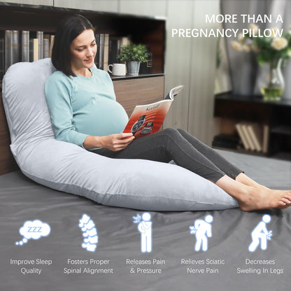 MOON PARK Pregnancy Pillows for Sleeping - 57 Inch U Shaped Full Body Maternity Pillow with Removable Cover - Support for Back, Legs, Belly, Hips - Pregnancy Pillow for Women - Grey
