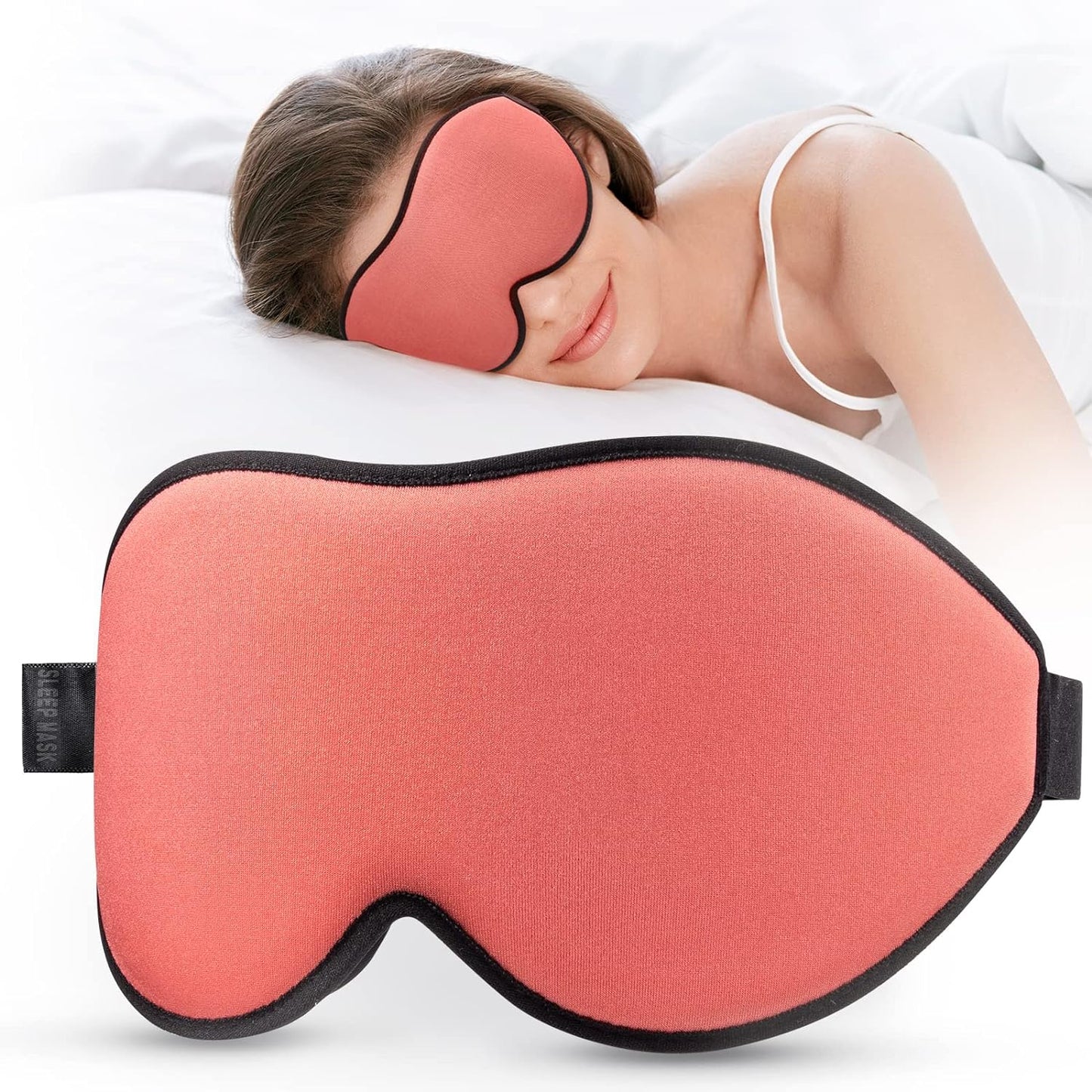 LitBear Sleep Mask for Side Sleeper Women Men, Eye Mask for Sleeping | Light Blocking 3D Contoured Sleeping Mask, Soft Breathable Sleep Eye Mask with Adjustable Elastic Strap for Travel, Black