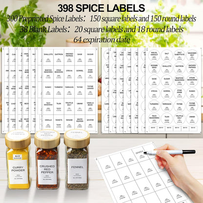 Glass Spice Jars with Bamboo Lid & 398 Label for Cabinet & Drawer Organizer | 24 pcs 4 fl oz Square Spice Bottles With Shaker Lids,Airtight Spice Containers Keep Fresh,Seasoning Containers Organization