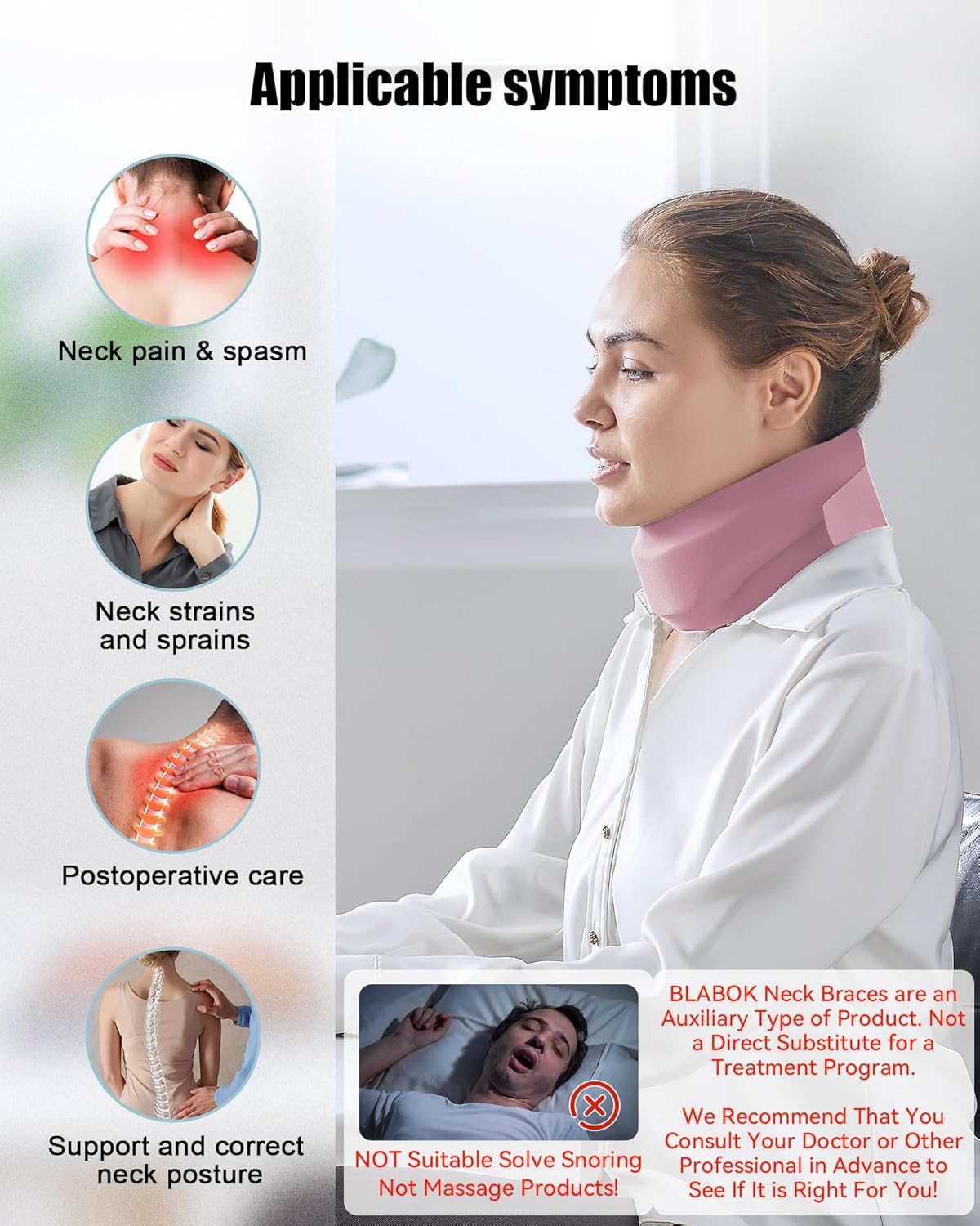Neck Brace for Sleeping - Cervical Collar Relief Neck Pain and Neck Support Soft Foam Wraps Keep Vertebrae Stable for Relief of Cervical Spine Pressure for Women & Men Rose Pink Large Size