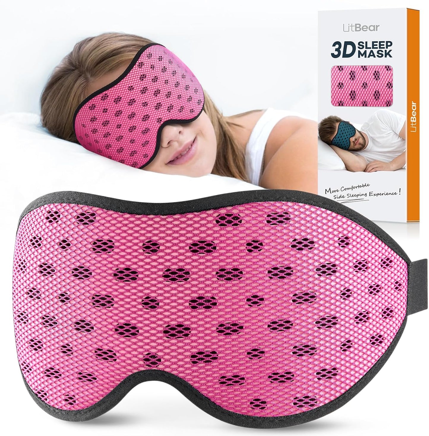 LitBear Breathable Sleep Mask, 3D Eye Mask Sleep for Side Sleepers Women Men
