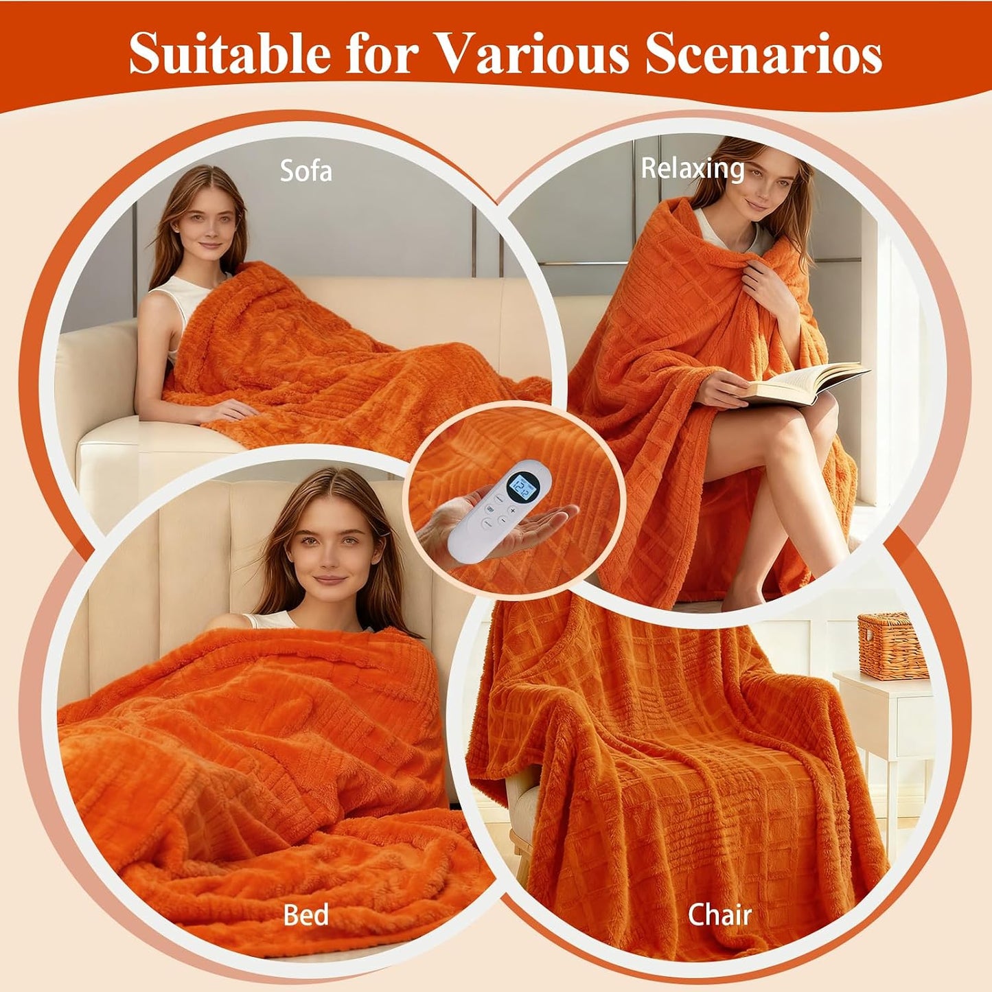 Heated Blanket Electric Throw, 50"X60" Heating Blanket Waffle with 12 Heat Levels, Fast Heating Blanket with 1-12H Timer, Overheat Protection with ETL & FCC for Bed Home Office Sofa (Light Gray）
