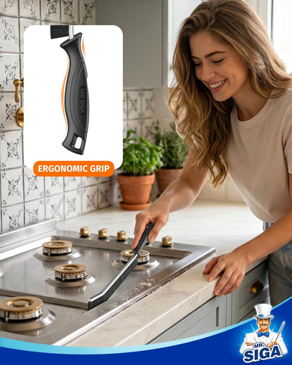 MR.SIGA Crevice Cleaning Brush, Grout Scrub Brush for Corners, Tight Spaces | Hard bristles, Heavy duty and flexible, for deep cleaning of hard to reach areas of kitchen and bathroom, 3 pack, black
