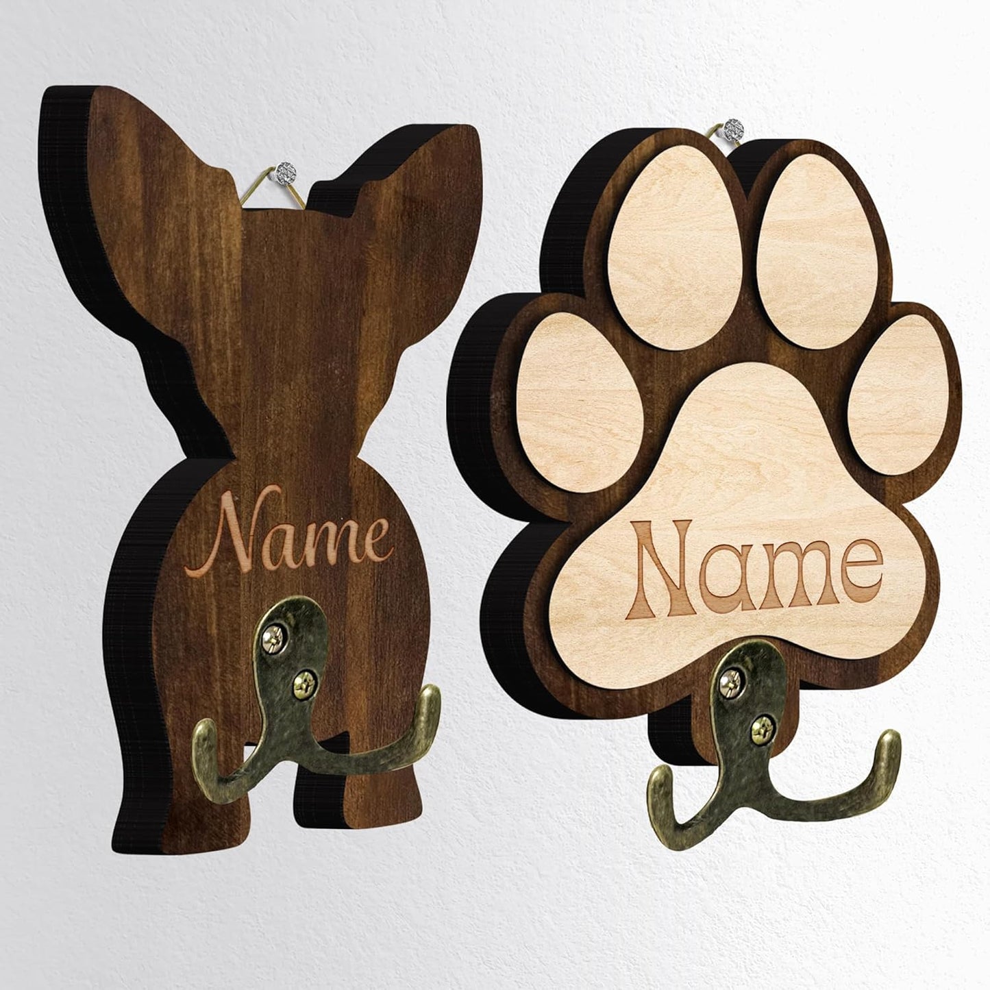Dog Leash Holder Wall Mount, Pet Harness Hanger with Scrabble Letters, Dog Collar Organizer for Entryway, Memorial Cat Leash Holder for Wall, Pet Loss Gifts, Keepsake, Home Decor PF212-NAT