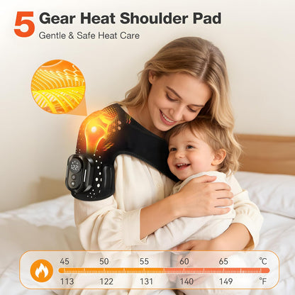 Cordless Shoulder Heating Pad 5 Heat & Vibration Modes for Men and Women | Cordless Shoulder Heating Pad with Massage Portable Heated Shoulder Brace Detachable Remote Adjustable Fit for Men and Women
