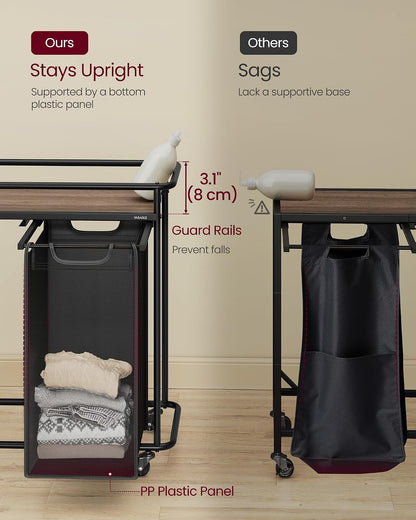 VASAGLE Laundry Sorter with Wheels, 39.6 Gal., 4 Removable Liners | Portable Laundry Cart with Shelf, 150 L, 6 Labels, Ink Black and Chestnut Brown, STEVIE Collection URLS100BH01S