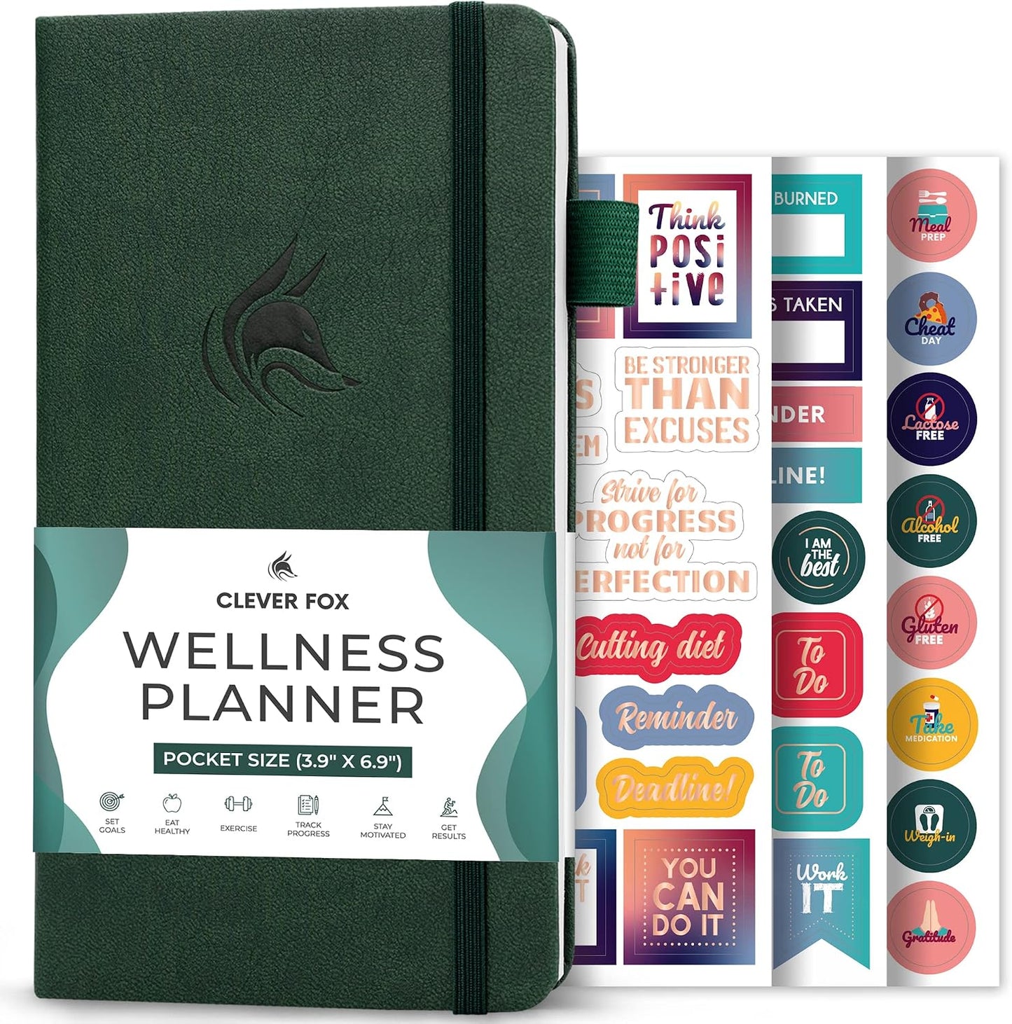 Clever Fox Wellness Planner & Food Journal for Weight Loss, A5 Orange | 5.8"x8.3" nutrition & exercise tracker for women tracking meals, diet & symptom diary, calorie counter notebook, stickers