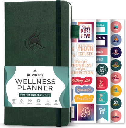 Clever Fox Wellness Planner & Food Journal for Weight Loss, A5 Orange | 5.8"x8.3" nutrition & exercise tracker for women tracking meals, diet & symptom diary, calorie counter notebook, stickers