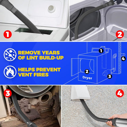 Holikme Dryer Vent Cleaner Kit, Vacuum Hose Attachment, 2-Piece, Black | Adjustable Cable Tie for Easy Attachment, Flexible Lint Brush Removes Lint from Dryer Lint Screens and Tight Spaces