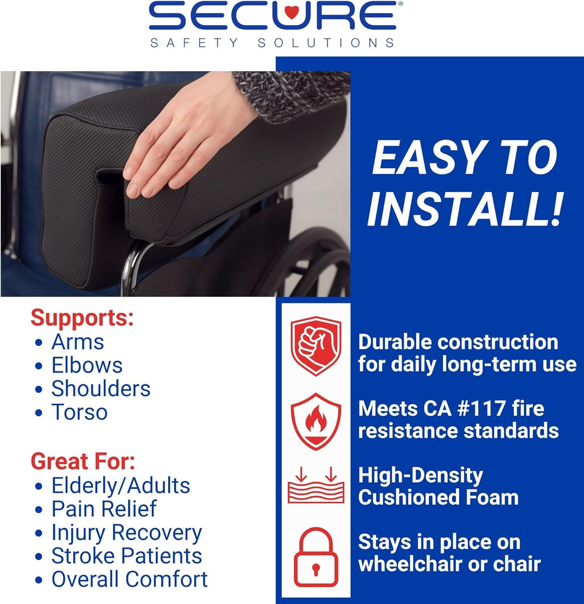 Secure Safety Solutions Wheelchair Armrest Lateral Support Cushion