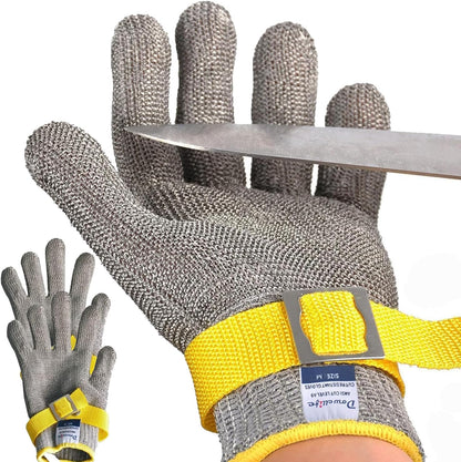 Dowellife ANSI A9 Cut Resistant Glove Food Grade, Stainless Steel Mesh Metal Knife Cutting Glove for Butcher Oyster Shucking Kitchen Mandoline Chef Slicing Fish Fillet (Medium)