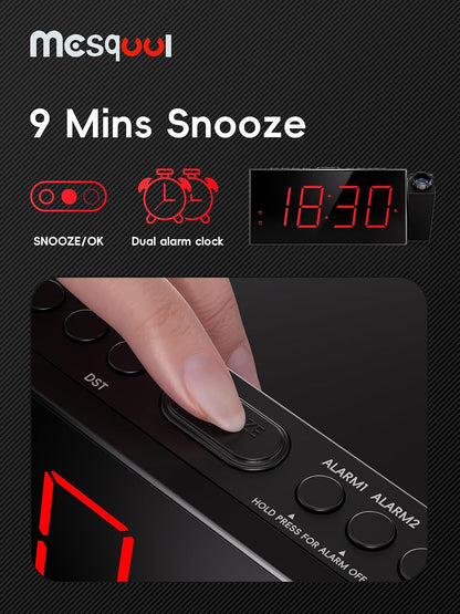 Mesqool Projection Alarm Clock with Bed Shaker, Dual Alarms