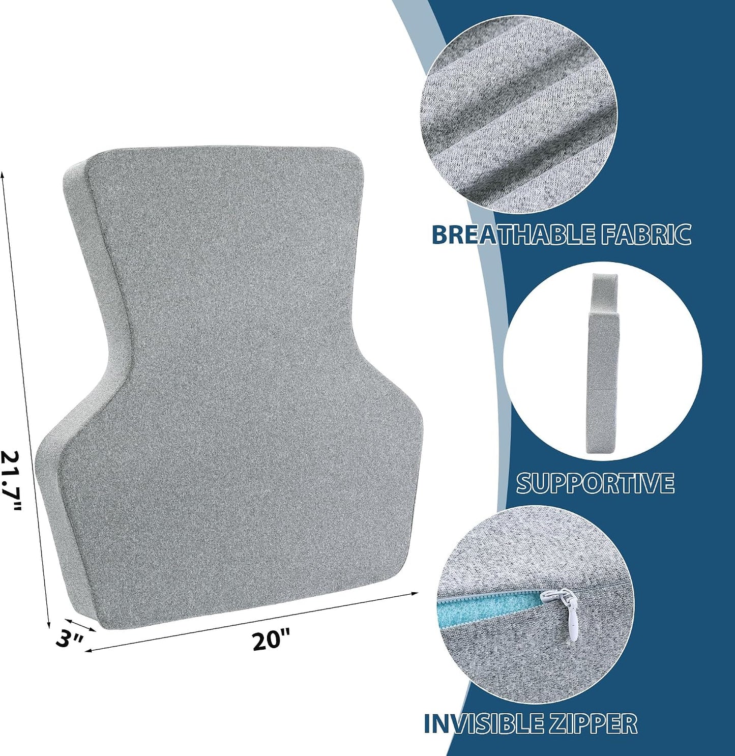HOMBYS Ergonomic Lumbar Support Pillow for Recliner,Memory Foam Chair Back Support Cushion for Elderly,Extra Large Lumbar Support Pillow,Low Back Pain Relief Cushion,Grey