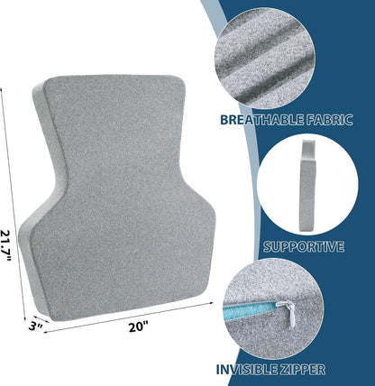 HOMBYS Ergonomic Lumbar Support Pillow for Recliner,Memory Foam Chair Back Support Cushion for Elderly,Extra Large Lumbar Support Pillow,Low Back Pain Relief Cushion,Grey