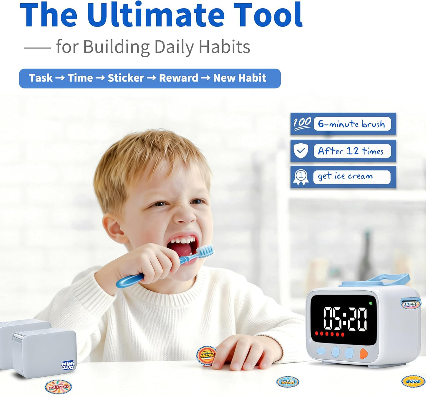 Refill Kit for Minizoo Sticker Timer, 2 Cartridges with 400 Stickers and 2 Reward Chart Pads, 400 pcs Medal Stickers and 48 Pages Charts for ADHD Focus, Classroom & Home Study Tool