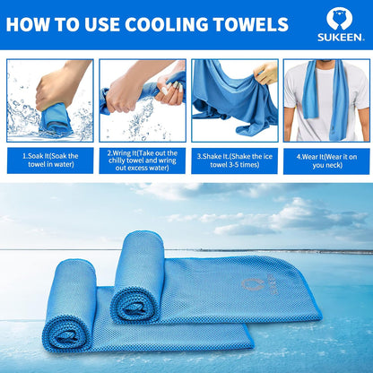 Sukeen 4 Pack Cooling Towels (40"x12") for Neck and Face Instant Cooling | Stay Cool in Hot Weather,Versatility,Soft,Breathable,Durability for Sports,Outdoor activities,Summer works in heat