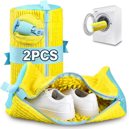Shoe Bag for Washing Machine, 2 Pack Shoe Laundry Bag | Reusable Shoe Washing Bags for Sneakers, 360° Deep Cleaning, Self-Locking Zipper, Lightweight 160g Design for Washer & Dryer