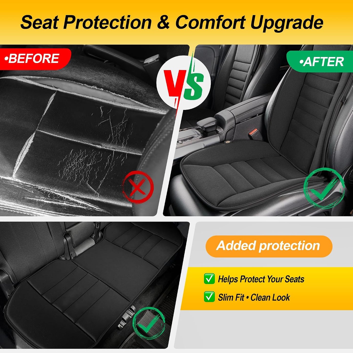 kingphenix Car Seat Cushion with Back Support Pillow, Memory Foam, Black | Memory Foam Car Cushion for Long Driving, Truck, Office Chair, Tailbone and Lower Back Support