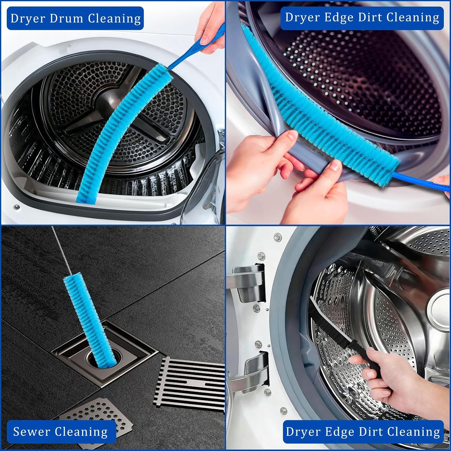 Dryer Vent Cleaner Kit with Dryer Vacuum Hose Attachment, 4-in-1 Multi-Lint Remover Brush, Suitable for Most Vacuum Cleaners for Efficient, Safe, and Thorough Dryer Lint Cleaner Tools (Blue)
