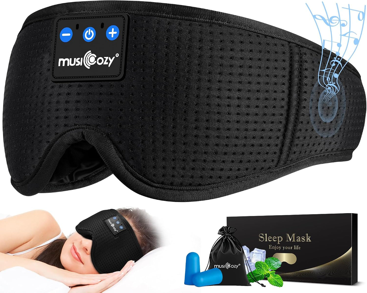 MUSICOZY Sleep Headphones Breathable Bluetooth 5.4 Headband 3D Sleeping Headphones, Wireless Eye Mask Earbuds Earphones for Side Sleeper Office Air Travel Cool Tech Gadgets Unique Gifts