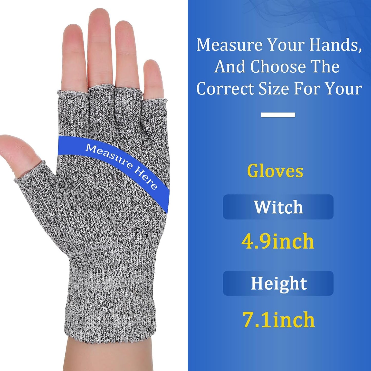Geyoga 2 Pair Fingerless Cut Resistant Gloves Kitchen Cutting Glove Food Grade Gloves for Chef Mandolin Slicing(Grey and Black)