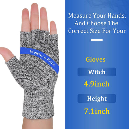 Geyoga 2 Pair Fingerless Cut Resistant Gloves Kitchen Cutting Glove Food Grade Gloves for Chef Mandolin Slicing(Grey and Black)