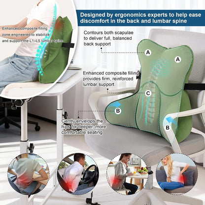 Lumbar Support Pillow(Pat. Pend) – Multi-Functional Ergonomic Back Cushion for Sofa Chair, Car Seat & Sofa, Reading Pillow with Firm Multi-Zone Support to Relieve Lower Back Pain, Misty White