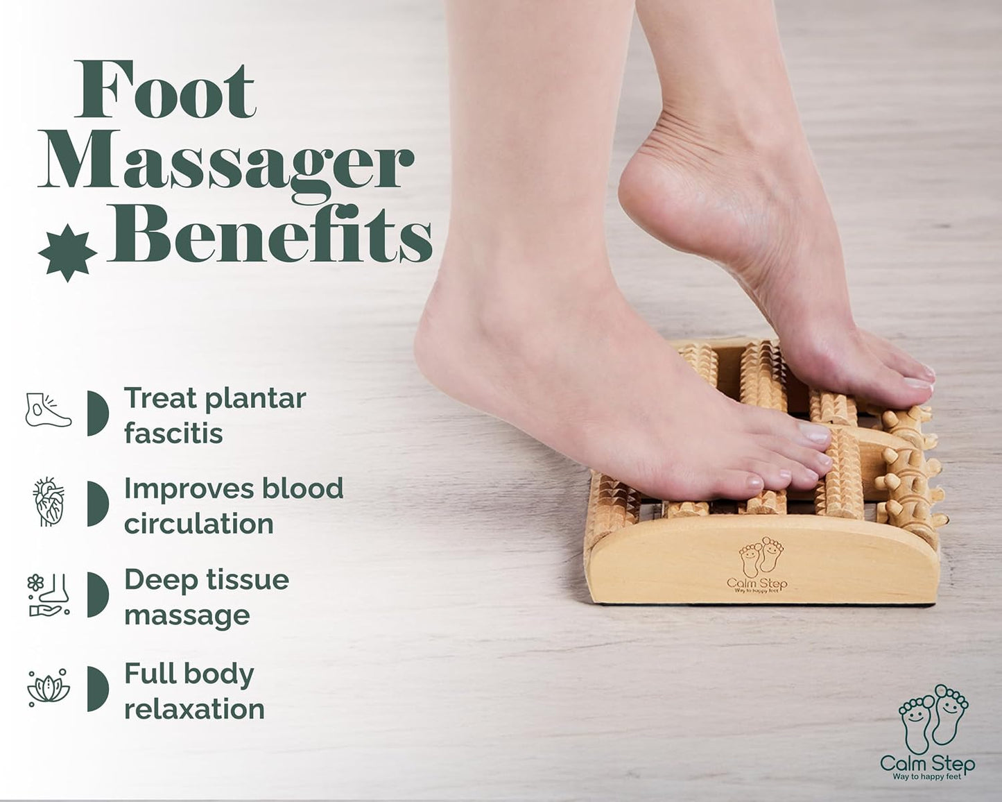Wooden Foot Roller Massager for Plantar Fasciitis Relief - Arch-Shape Design for Neuropathy & Stress Relief - Durable & Portable Wooden Foot Massager roller - Includes Reflexology Chart