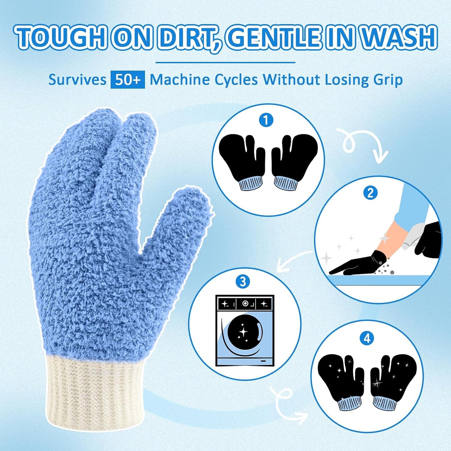 MIG4U Microfiber Dusting Gloves House Cleaning Glove for Blinds, Windows, Shutters, Furniture, and Car, Reusable Lint-Free Blue 1 Pair S/M