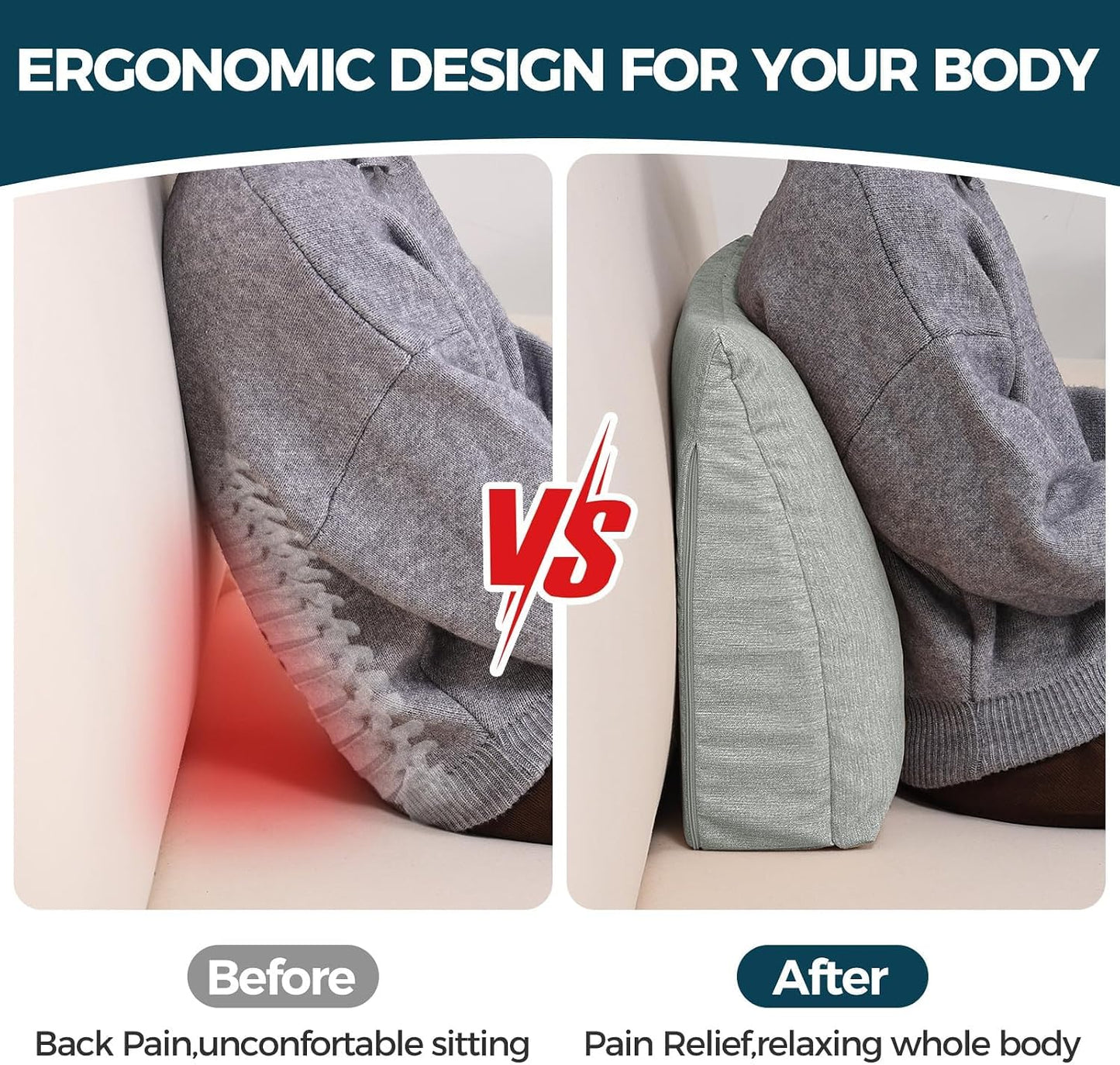 Back Support Pillow for Recliner Soft Dual Layer Lumbar Support Pillow with Shredded Memory Foam Ergonomic Orthopedic Couch Lumbar Cushions for Elderly Lower Back Pain Relief Dark Grey