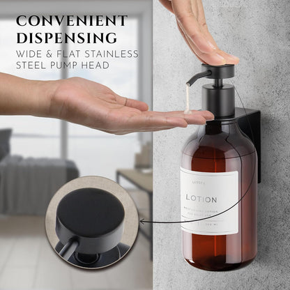 Wall Mount Soap Dispenser Holder, 2 Pack – 304 Stainless Steel, 2.95"×1.97"×2.56", 1.1" Neck Fit, No-Drill Peel & Stick Adhesive, Rustproof, Fits LUSSPA Bottles (Matte Black)