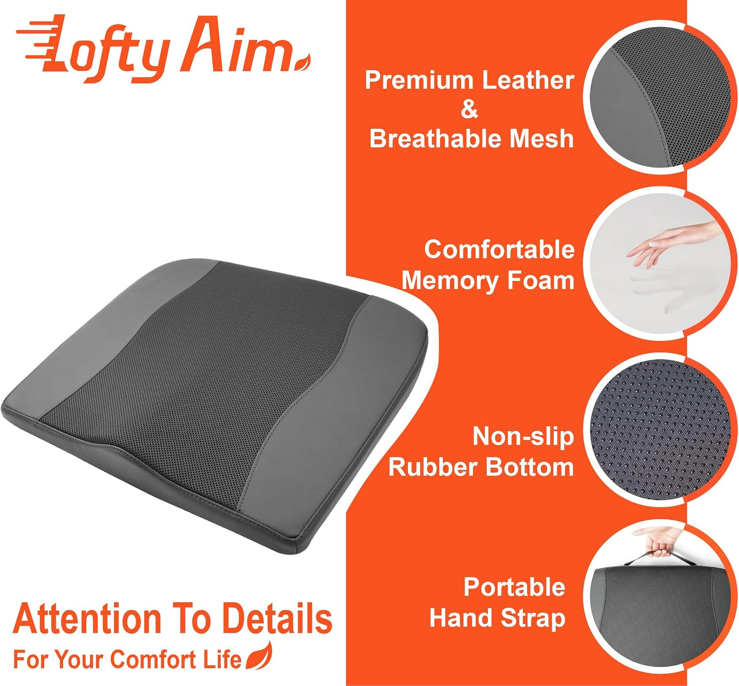 Lofty Aim Car Seat Cushion, Memory Foam Car Seat Cushions for Long Driving | Comfy Car Seat Pillow for Pain Relief, Driver Seat Cushion Adds Height, Butt Cushion for Car, Truck, Office Chair, Black