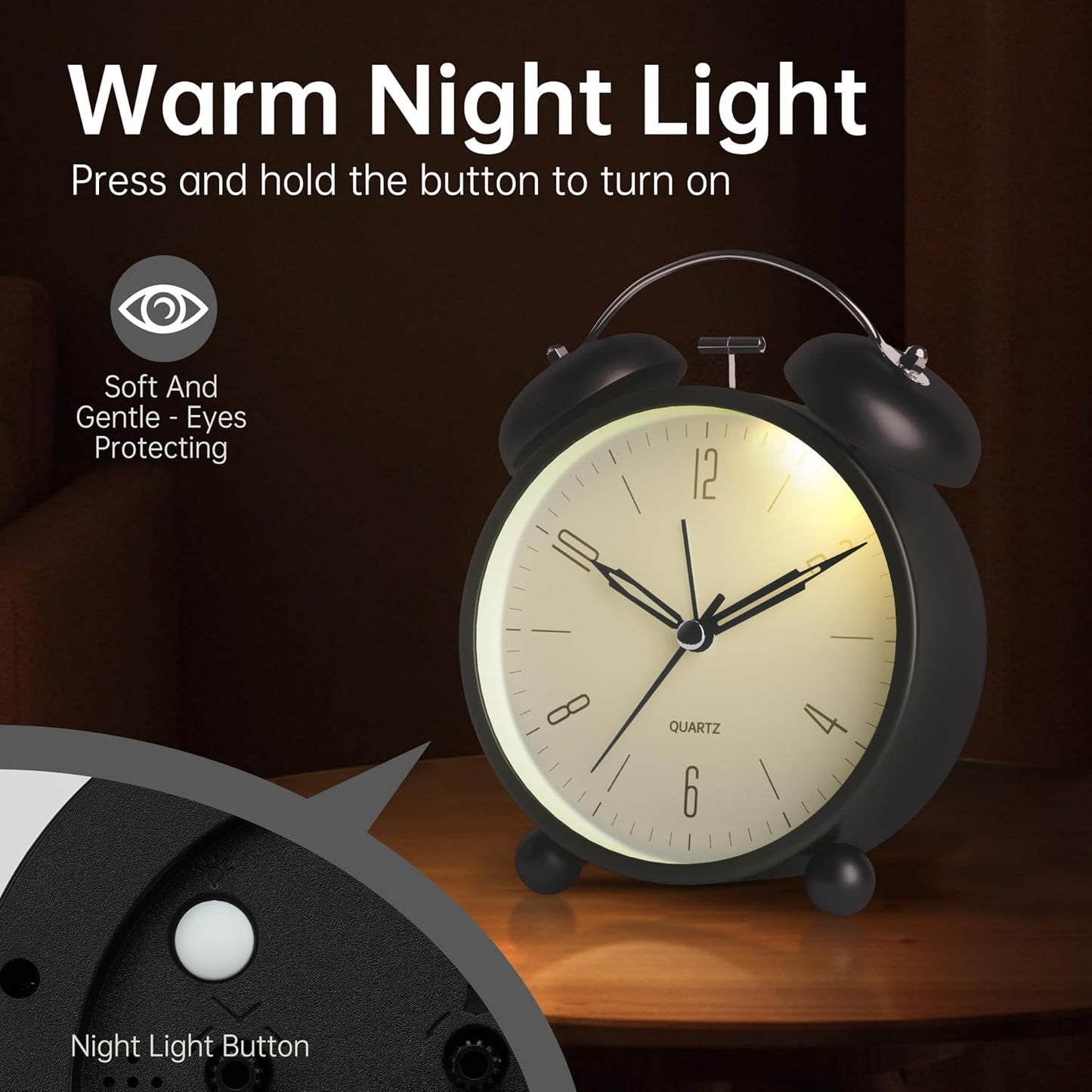 JALL Analog Alarm Clock, 4 inch Super Silent Non Ticking Small Clock with Night Light, Battery Operated, Simple Design, Old Fashioned Style Ideal Decor, for Bedroom, Bedside, Desk, Adult, Gift, Green