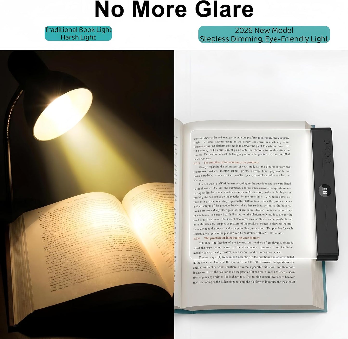XL LED Flat Book Light for Reading at Night in Bed, Matte Pink | Eye-Caring Page Illuminator 3 Color Temperatures Stepless Dimmable USB Rechargeable, Portable Flat Panel Lamp with Soft