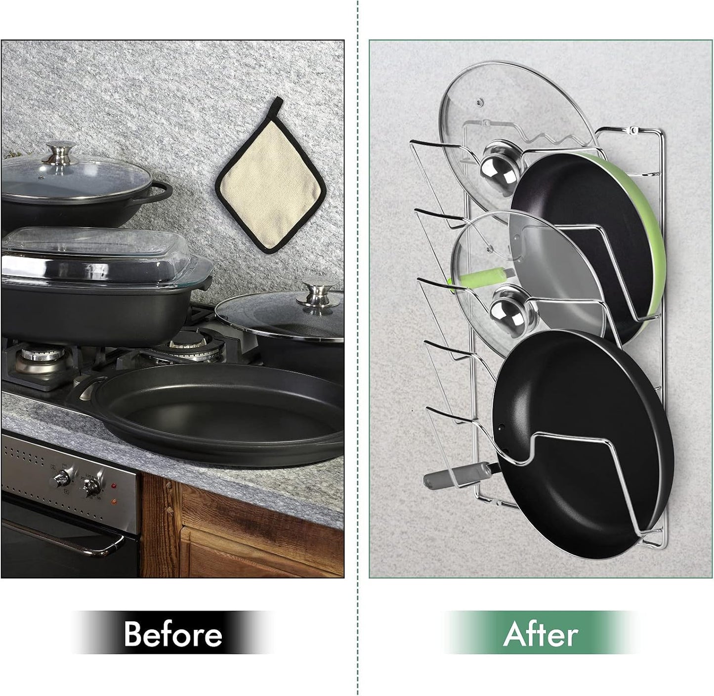 5-Tier Wall-Mount Pot Lid Rack for Kitchen – Pan Lid Organizer, Cabinet Door Storage Rack, Cookware Holder for Pots, Lids, Bakeware & Kitchen Utensils (USA)
