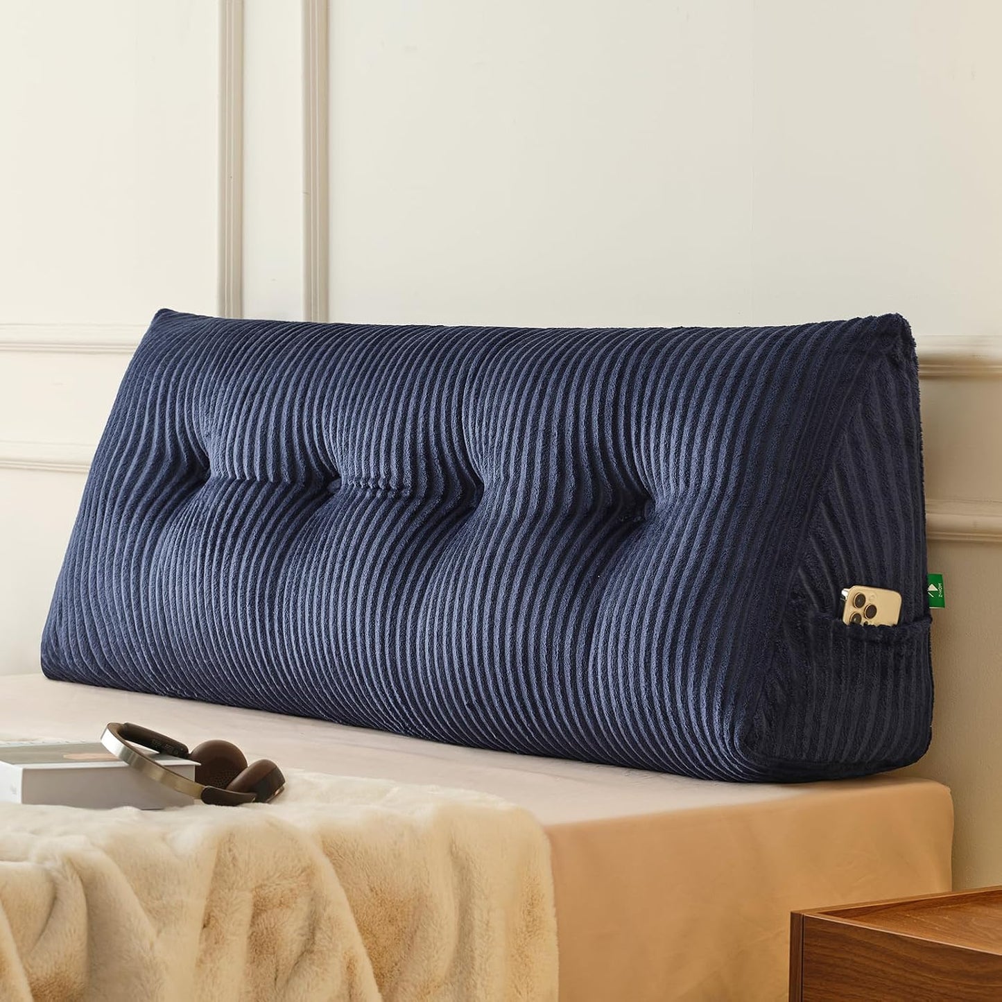 Z-hom Headboard Pillow, Wedge Backrest Cushion, Queen Size,NO Roll Pillow | Grey Triangular Backrest Cushion Equipped,NO Roll Pillow,Ideal for Reading,Sitting Up in Bed&Filling Headboard Gaps