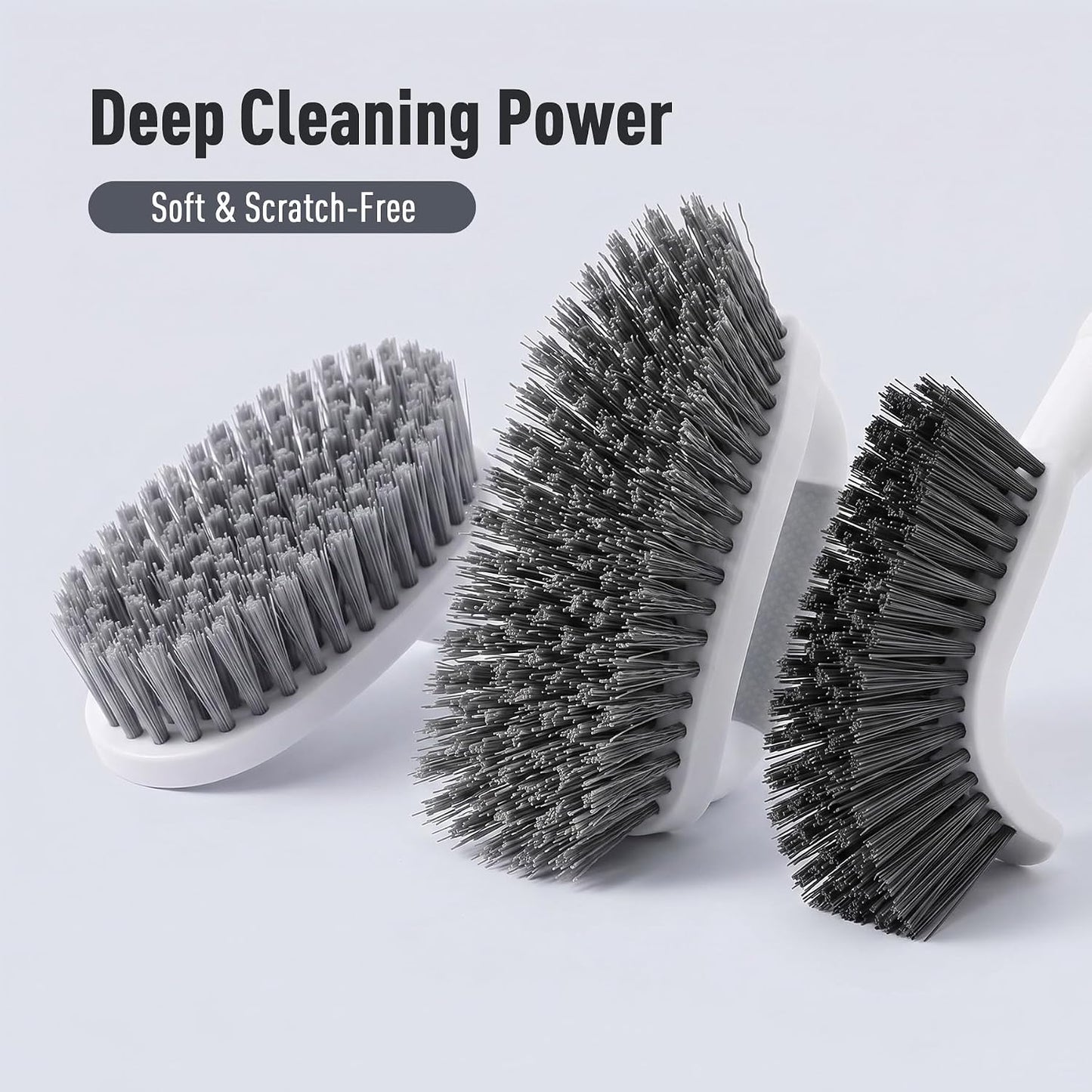 CLEANHOME 3 Pcs Scrub Brush,Multifunctional Cleaning Brush Set | With Non-Slip Handle and Sturdy Bristles,Scrub Brushes for Cleaning Bathroom,Kitchen,Grout,Tile,Grey