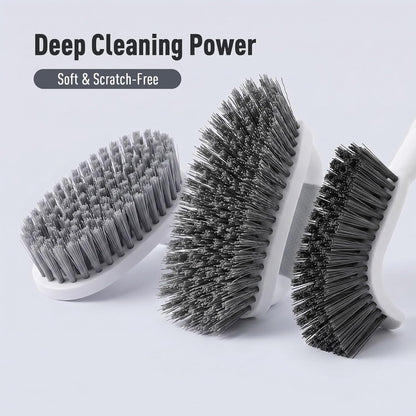 CLEANHOME 3 Pcs Scrub Brush,Multifunctional Cleaning Brush Set | With Non-Slip Handle and Sturdy Bristles,Scrub Brushes for Cleaning Bathroom,Kitchen,Grout,Tile,Grey